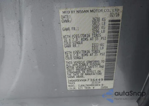 2016 Nissan Frontier Sv из США, поврежденный, VIN 1N6AD0EVXGN736449